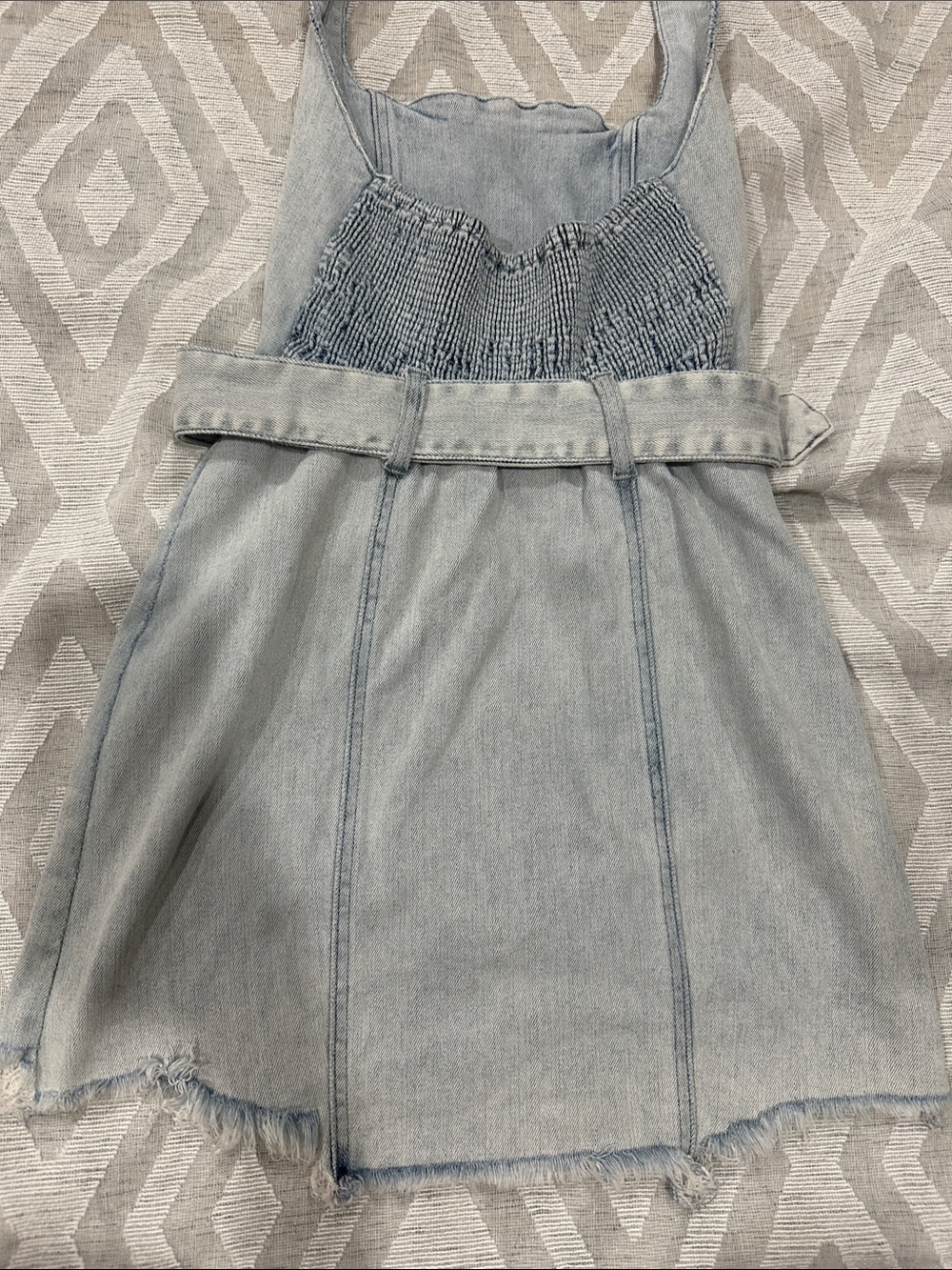 Show Me Your MuMu Light Blue Denim Halter Mini Dress with Gold Buckle - Picture 6 of 9